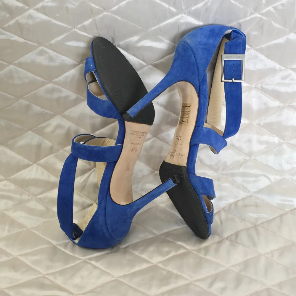 Blue Suede Strappy High-Heel Sandals by Jimmy Choo - Picture 3 of 5